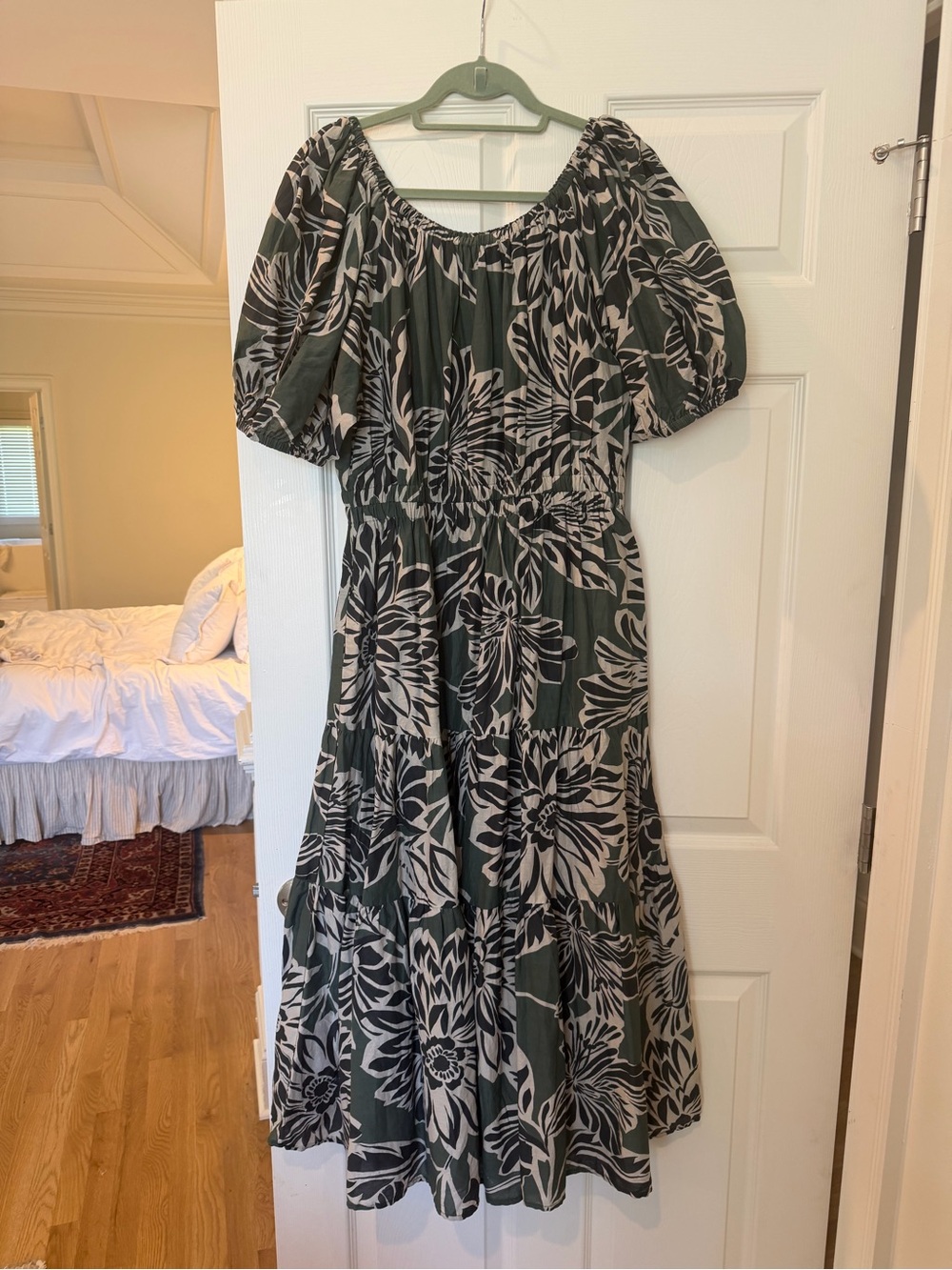 Velvet by Graham & Spencer Olive Green Floral Tiered Midi Dress